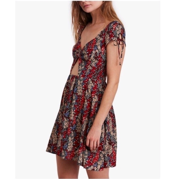 Free People Maroon Short Sleeve Mini A-Line Dress - Picture 1 of 5